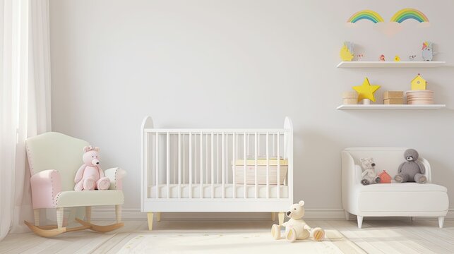 wall mockup for kids bedroom interior, nursery wall mockup, Generative AI