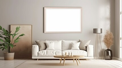 Fototapeta na wymiar frame mockup in modern living room interior, Generative AI