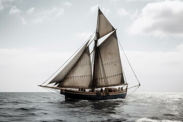 Fototapeta na wymiar White background vintage 1800s sailboat isolated at sea. Generative AI
