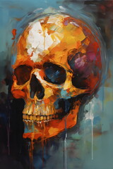abstract impressionist painting of skull with drips, made with generative ai 