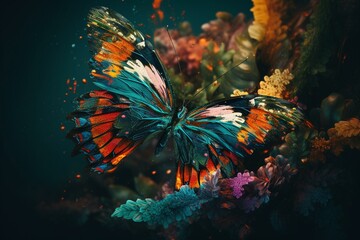 Obraz na płótnie Canvas Vibrant butterfly-themed abstract artwork. Generative AI
