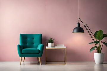 empty wall in classical style interior with pink sofa on cozy background wall.