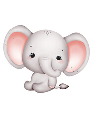 Cute baby elephant watercolor