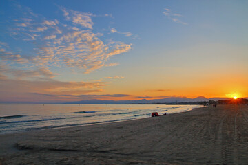 City beach of Salou at sunset.