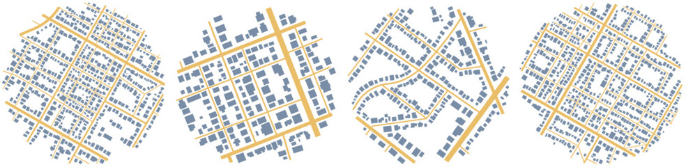 Location tracks dashboard. City street road. City streets route distance data, path turns and destination tag or mark. Huge city top view.