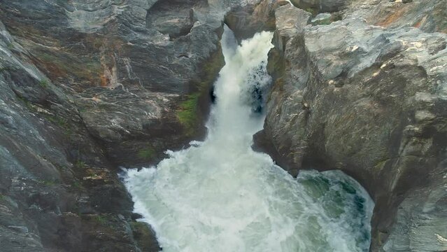 Pulo do Lobo (Wolf's Jump) waterfall in the Guadiana river in a section where the river is pressed through a very narrow gorge in the Parque Natural do Vale do Guadiana