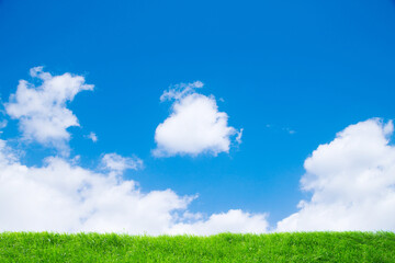 草原と青空にぽっかり雲