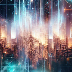 Fototapeta na wymiar Experience the digital metropolis with 'The Digital Cityscape' stock photo, showcasing the interconnectivity of modern business and technology. Futuristic and abstract, with glowing data lines.