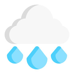 Isolated rain in flat icon on white background. Raining, cloud, rainy season, spring, autumn, forecast, weather