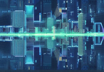 Experience the digital metropolis with 'The Digital Cityscape' stock photo, showcasing the interconnectivity of modern business and technology. Futuristic and abstract, with glowing data lines.