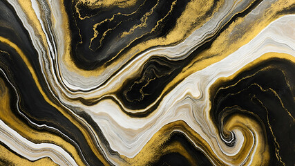 Abstract Painting Gold Silver and Black Marble Agate Wallpaper | AI Generated