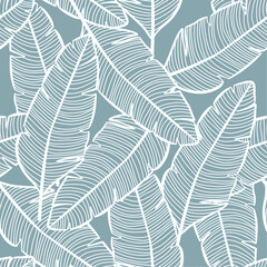Leaves Seamless Pattern. Line Drawing Leaf Wallpaper Botanical Pattern. Luxurious Leaves Texture for Print, Textile, Fabric. Abstract Leaf Line Design. Vector Hand-Drawn Outline Botanical Design.