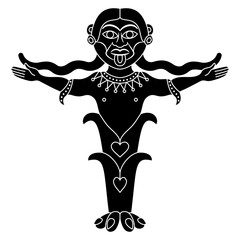 Fornax. Ancient Roman goddess of oven, furnace and baking. Antique sculpture. Black and white negative silhouette.