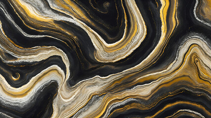 Abstract Painting Gold Silver and Black Marble Agate Wallpaper | AI Generated