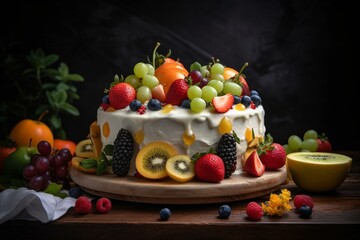 Obraz na płótnie Canvas Cream cake with fresh fruits. Generative AI