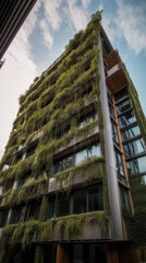 Beautiful modern eco-friendly building with vertical garden, new urbanization style, generative ai