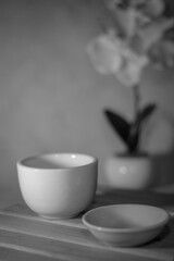 Ceramics Eating and Drinking Utensils Photo With Blurred Background and Black and White effect
