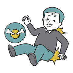 転んで骨折をする高齢男性