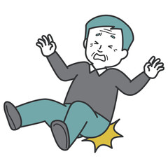 転んで尻もちをつく高齢男性