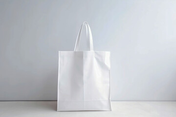 White paper bag on white background. Mock up for design and display.   Generative AI