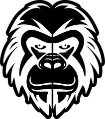 The black and white monkey vector logo is skillfully isolated on a backdrop of pure white.
