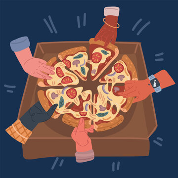 Cartoon vector illustration of Pizza boxes. Closed and open bardboard box vector. Opened pizza fast food takeaway packaging with smoke.
