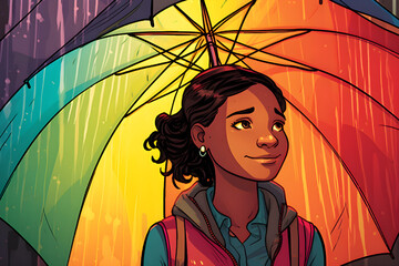 girl with rainbow umbrella