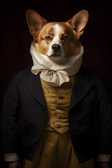 portrait of a person with a dog corgi