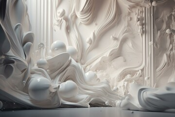 3D render of elegant white layers in an abstract design. Generative AI