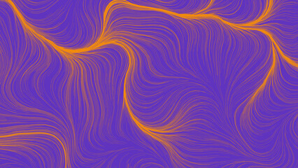 Yellow lines on purple background. Digital art design. Backdrop with modern stripes. Wavy stripes violet and orange colors on pastel texture.