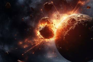 Cosmic collision between planets with explosive aftermath. Generative AI