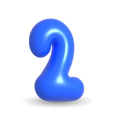 Colorful, luxury and lustrous Midnight blue balloon digit Two. 3d realistic design element isolated on white background. For Events, Happy Birthday, Birthday cake.
