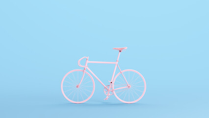 Pink Race Bike Bicycle Wheel Cycle Sport Exercise Thin Tyre Kitsch Blue Background 3d illustration render digital rendering	