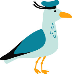 Cute hand drawn seagull with a pirate biret.