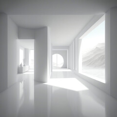 A white model, modern interior with white walls and white background