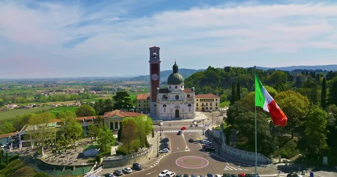 Aerial view of a small Italian town on a sunny 