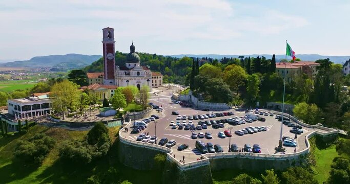 Aerial view of a small Italian town on a sunny 