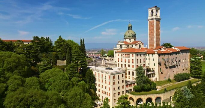 Aerial view of a small Italian town on a sunny	