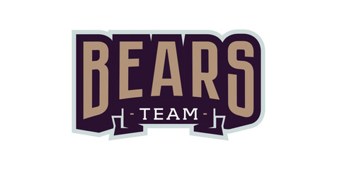 Bold sports font for bear mascot logo. Text style lettering for esport, bear mascot logo, sport team, college club. Font on ribbon. Vector illustration isolated on background