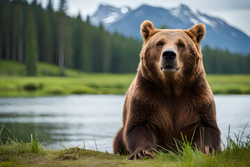 brown bear in the lake