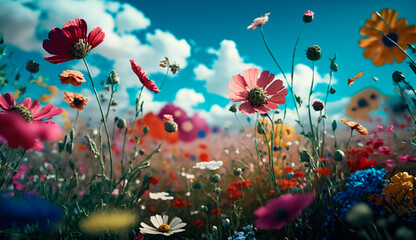 Fototapeta na wymiar Beautiful field of colorful flowers