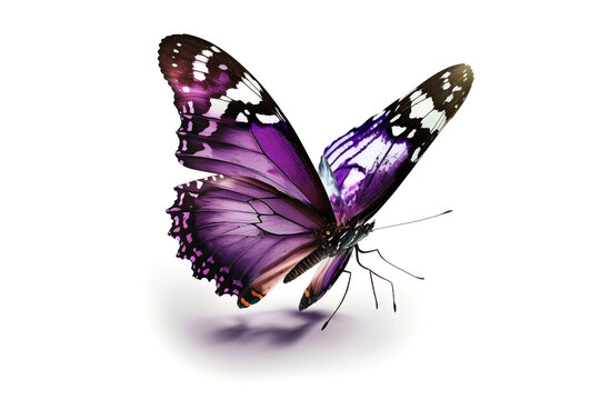 purple flying butterfly isolated on white background. Generated by AI