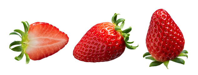 Set of fresh whole and slice strawberry