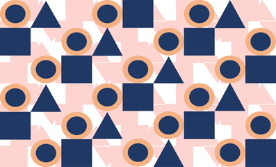 seamless geometric pattern with blue square and circle step repeat style, replete image design for fabric printing