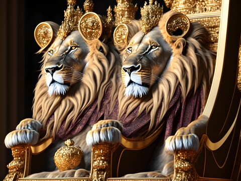 Royal Lion Sitting on Throne, Generative AI Illustration