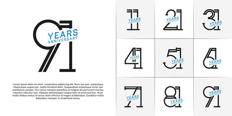 set of anniversary logotype black and blue color for special celebration event