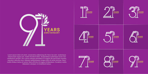 set of anniversary logotype white and yellow color and ornament for special celebration event