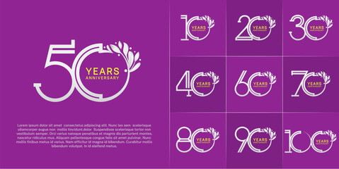 set of anniversary logotype white and yellow color and ornament for special celebration event