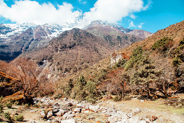 Small village among beautiful mountains in Himalaya. Nepal