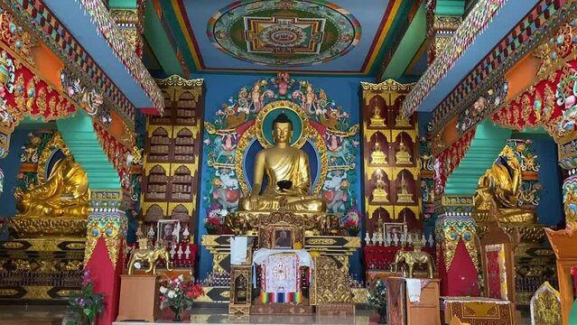 Buddha Statue inside of the Buddhasikkhalay Monastery at Bodhgaya in Bihar northeast India.